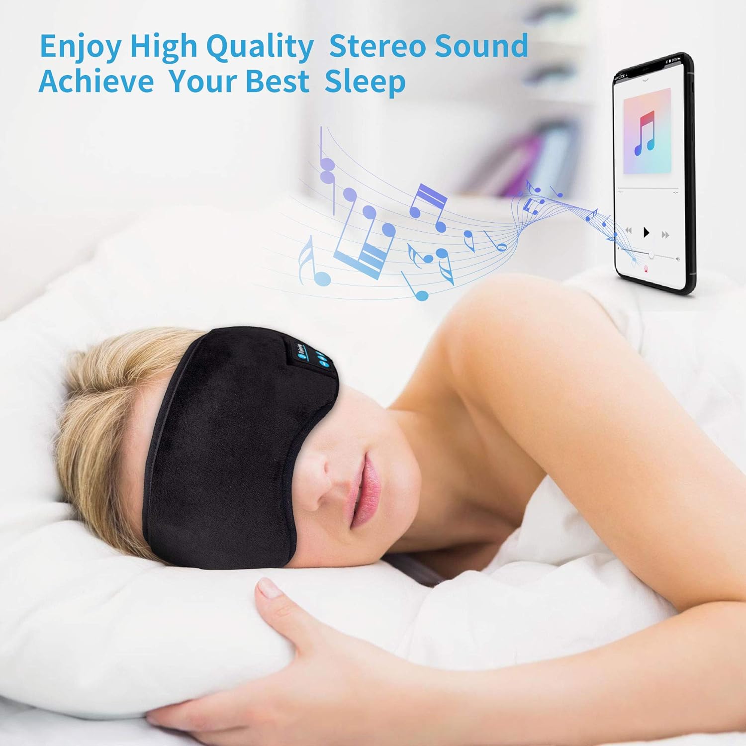 Sleep Headphones Bluetooth Eye Mask,  Wireless Bluetooth 5.2 Headphones Music Travel Sleeping Headphones Handsfree Sleeping Mask with Built-In Speakers Microphone Washable