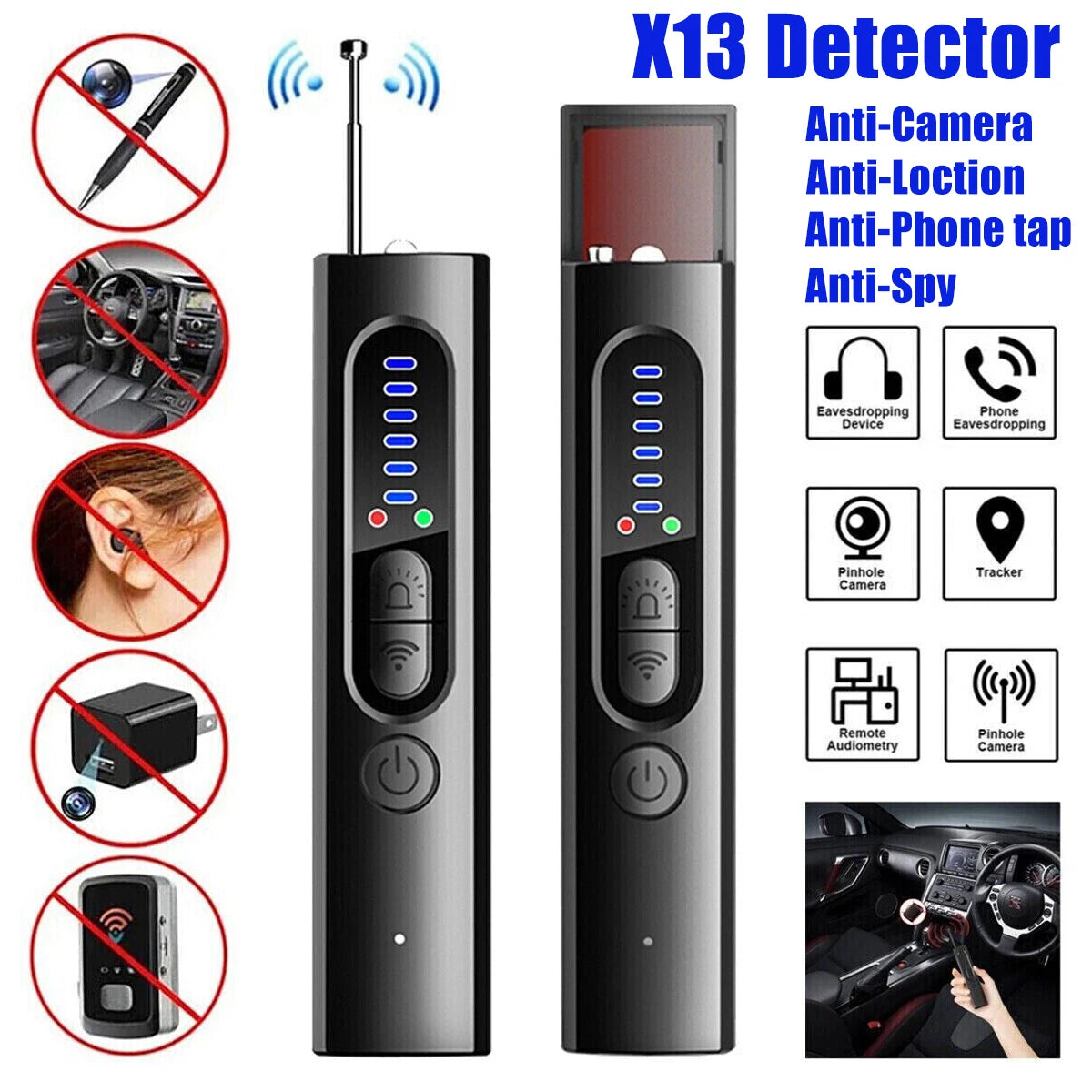 Wireless RF Signal Detector anti Spy Candid Camera Detector Magnetic GPS Locator Tracker Scanner Finder Device Hidden Cam Buster