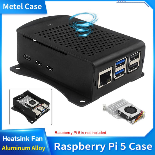 Raspberry Pi 5 Aluminum Alloy Case Metal Shell Optional Aluminum / Copper Heatsink PWM Cooling Fan for Raspberry Pi 5